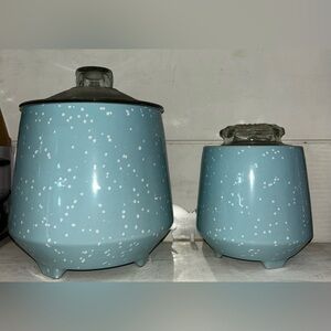 Blue Speckled Canister Set with Glass Lids